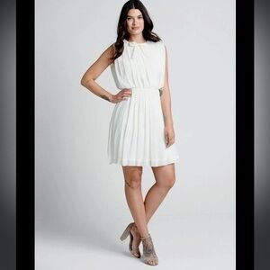 ModCloth The Pleat-est Things Mini ivory lined back zip up sleeveless Dress